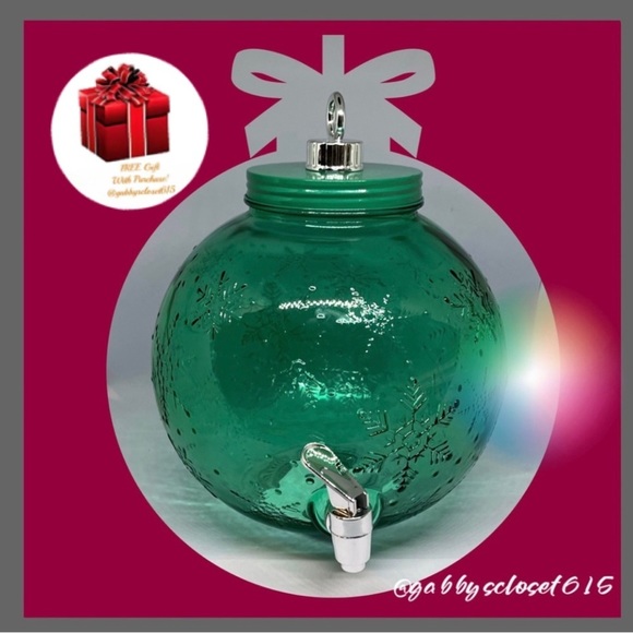💋 New Christmas Green Glass Ornament Drink Dispenser / Rare HTF, 1 1/2 Gallons - Picture 1 of 4